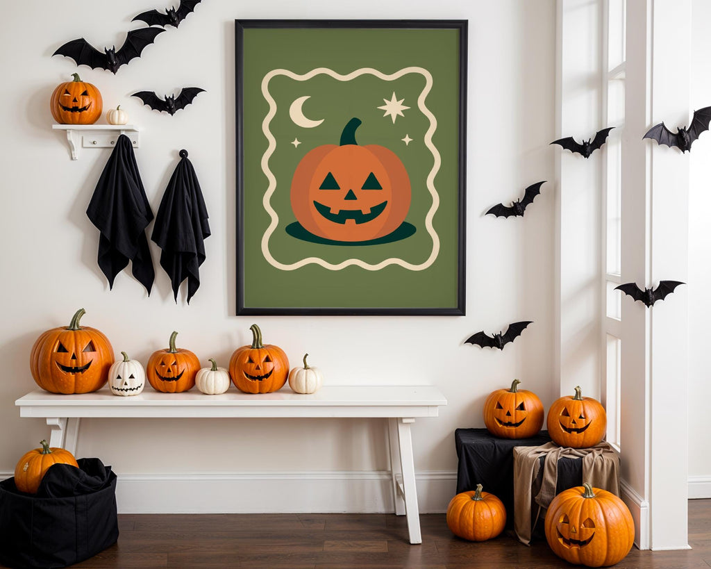 Halloween Pumpkin Print - Retro Jack O'Lantern Wall Art