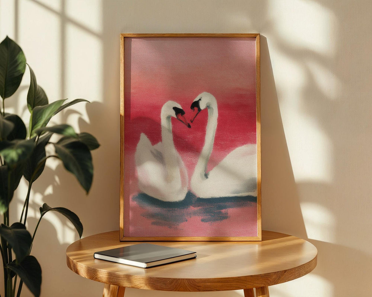Swans in Love Art Print - Romantic Swan Couple Wall Art