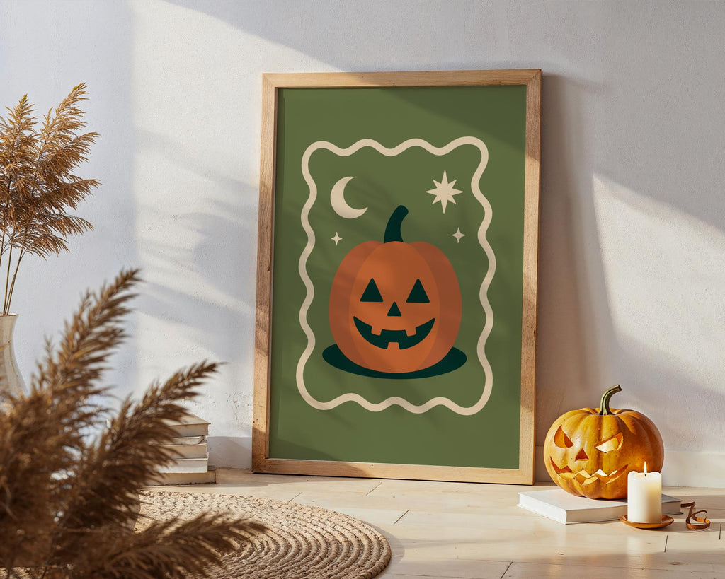 Halloween Pumpkin Print - Retro Jack O'Lantern Wall Art