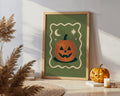 Halloween Pumpkin Print - Retro Jack O'Lantern Wall Art