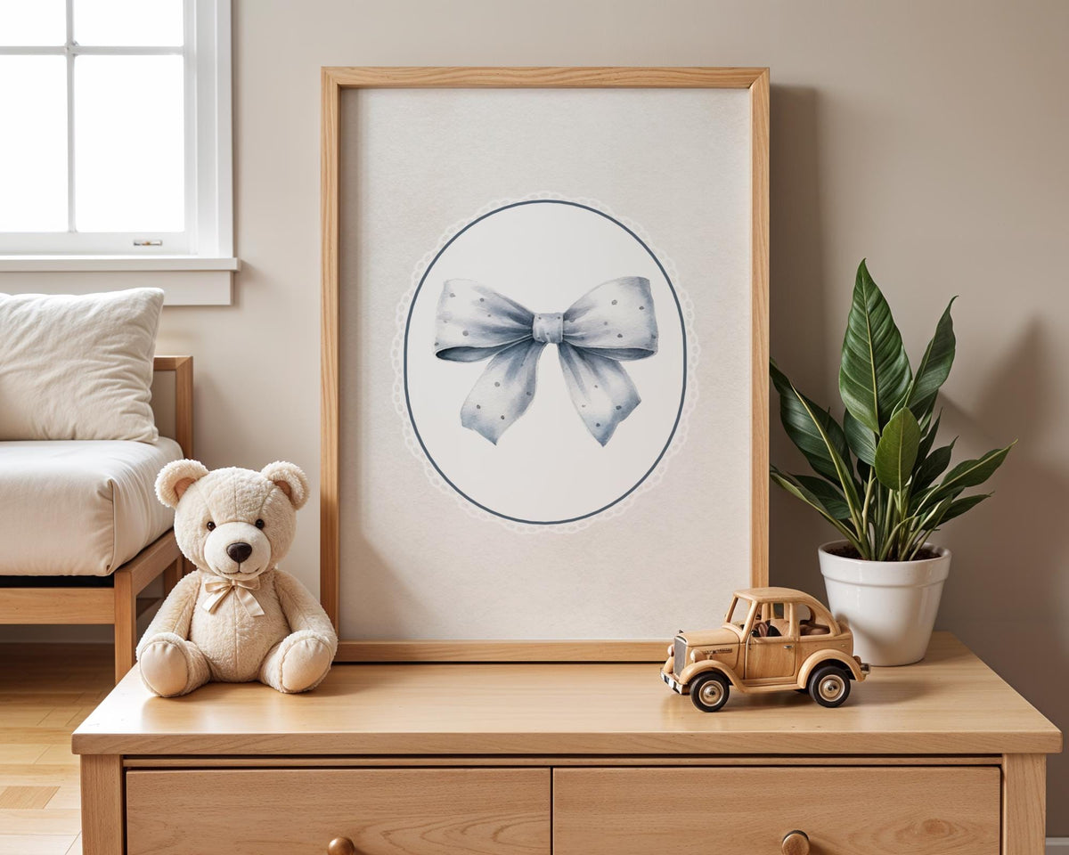 Cute Bow Nursery Print - Vintage Watercolour Bow Wall Art