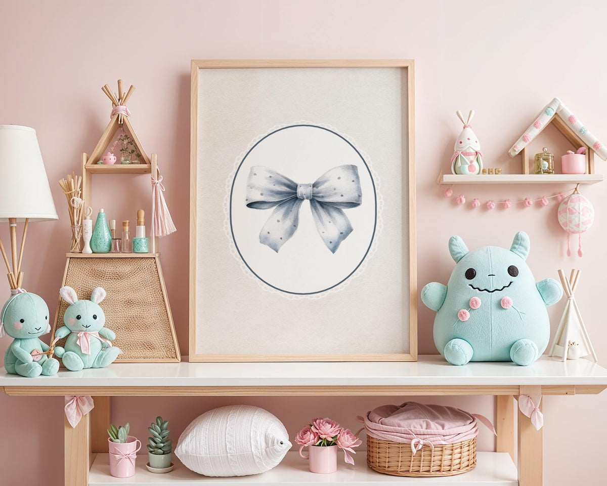 Cute Bow Nursery Print - Vintage Watercolour Bow Wall Art