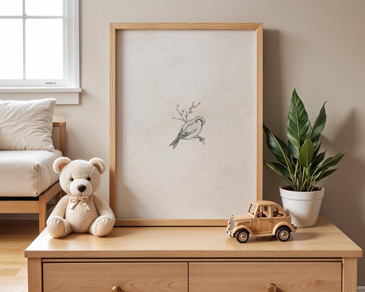 Minimalist Bird Sketch Art Print - Vintage Songbird Wall Art