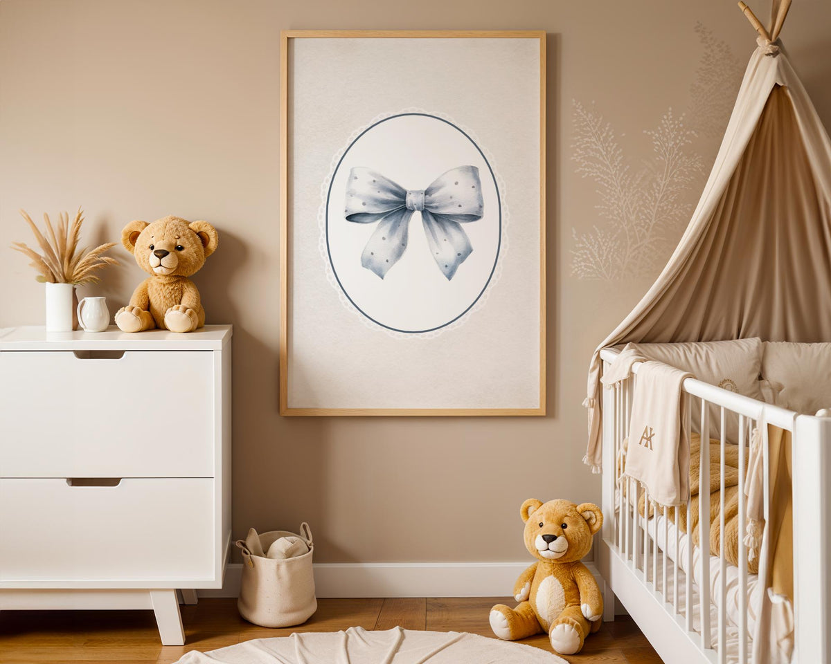 Cute Bow Nursery Print - Vintage Watercolour Bow Wall Art