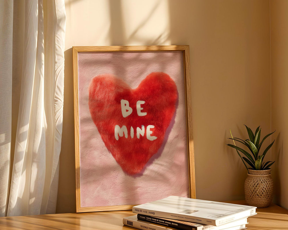 Be Mine Furry Heart Art Print - Romantic Pink Wall Art