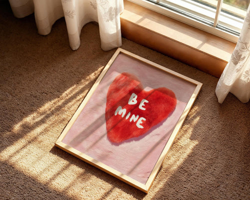 Be Mine Furry Heart Art Print - Romantic Pink Wall Art