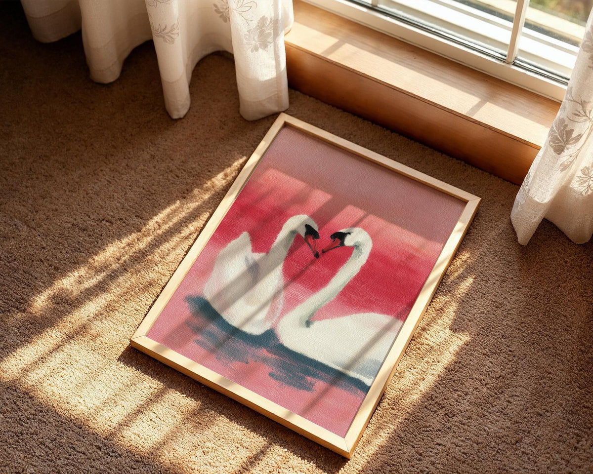 Swans in Love Art Print - Romantic Swan Couple Wall Art