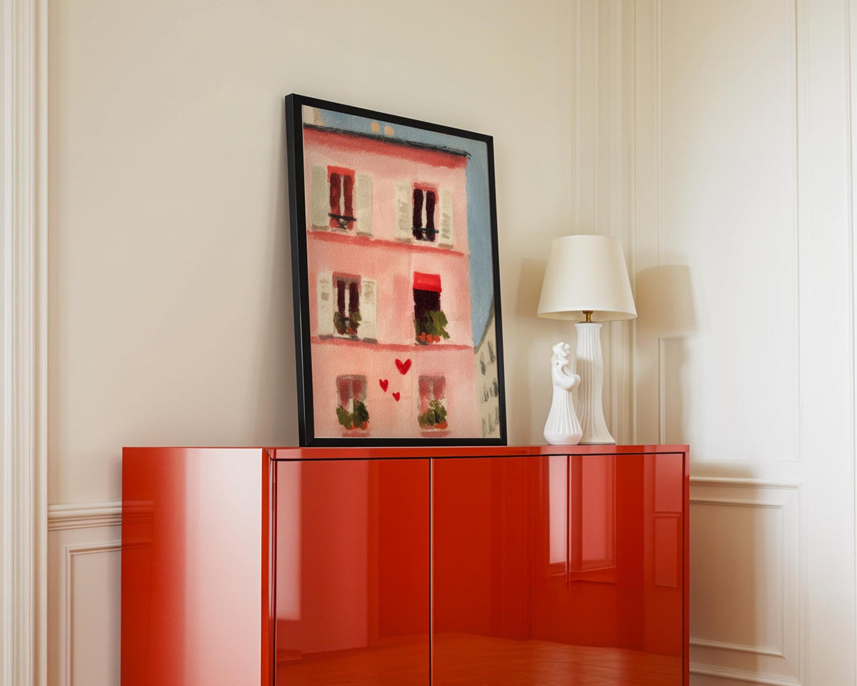 Parisian Apartment Art Print - Romantic Pink French Building Wall Art