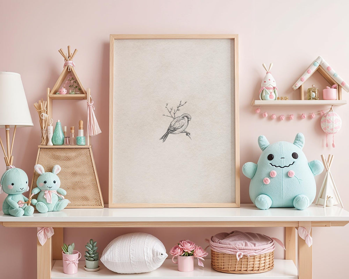 Minimalist Bird Sketch Art Print - Vintage Songbird Wall Art