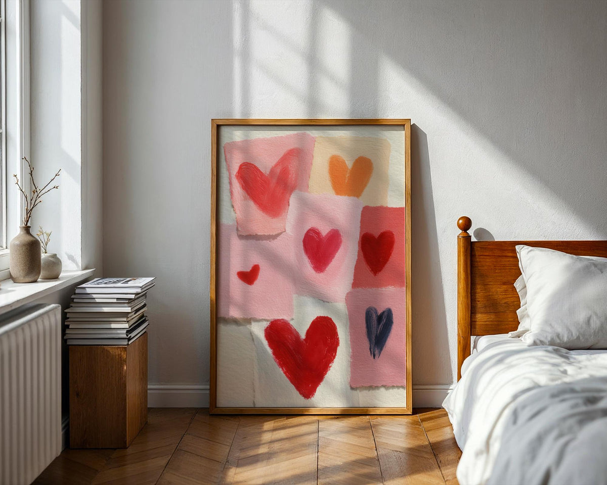 Scrapbook Hearts Art Print - Romantic Collage Wall Art