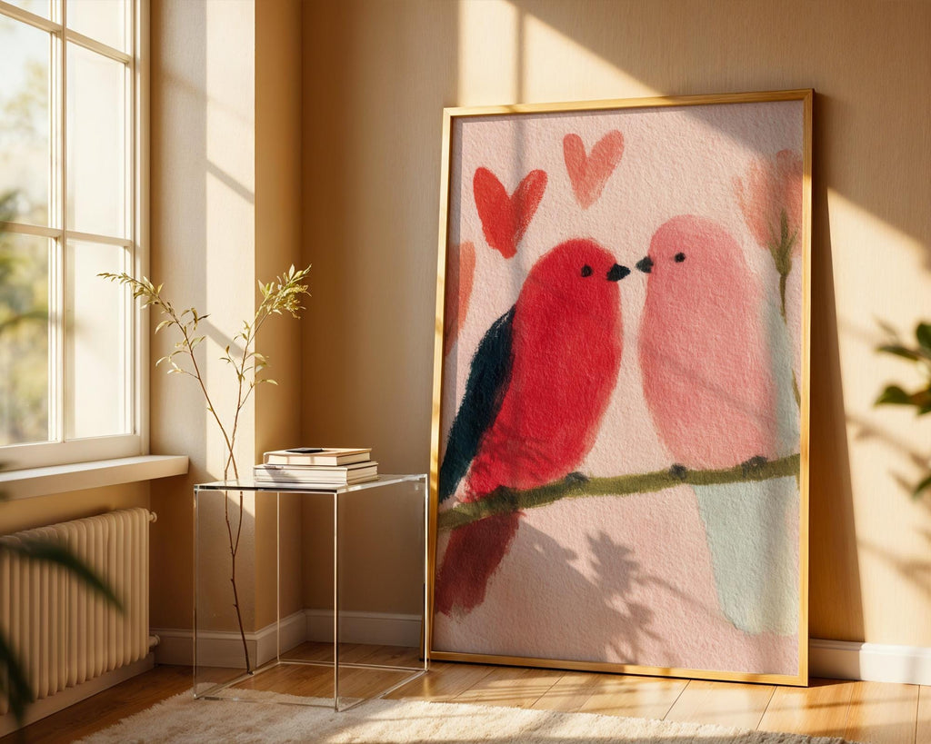 Lovebirds Art Print - Romantic Bird Couple Wall Art