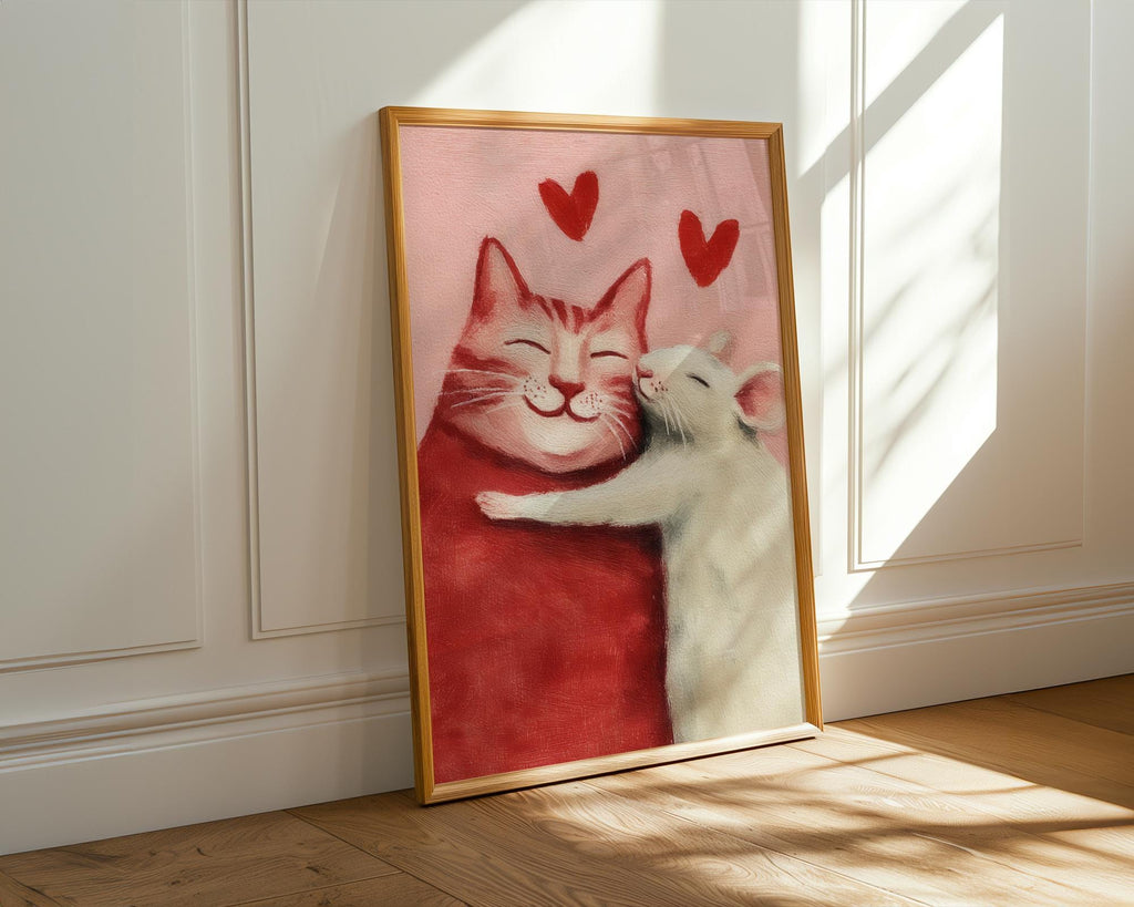 Cat and Mouse Love Art Print - Cute Romantic Animal Wall Art
