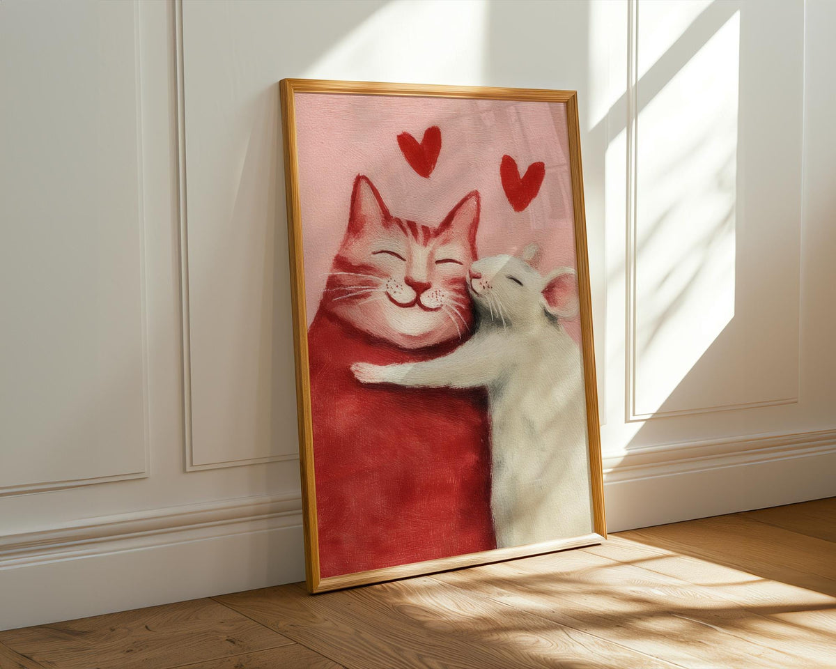 Cat and Mouse Love Art Print - Cute Romantic Animal Wall Art