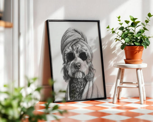 Cockapoo Spa Day Print - Funny Dog in Sunglasses Bathroom Wall Art