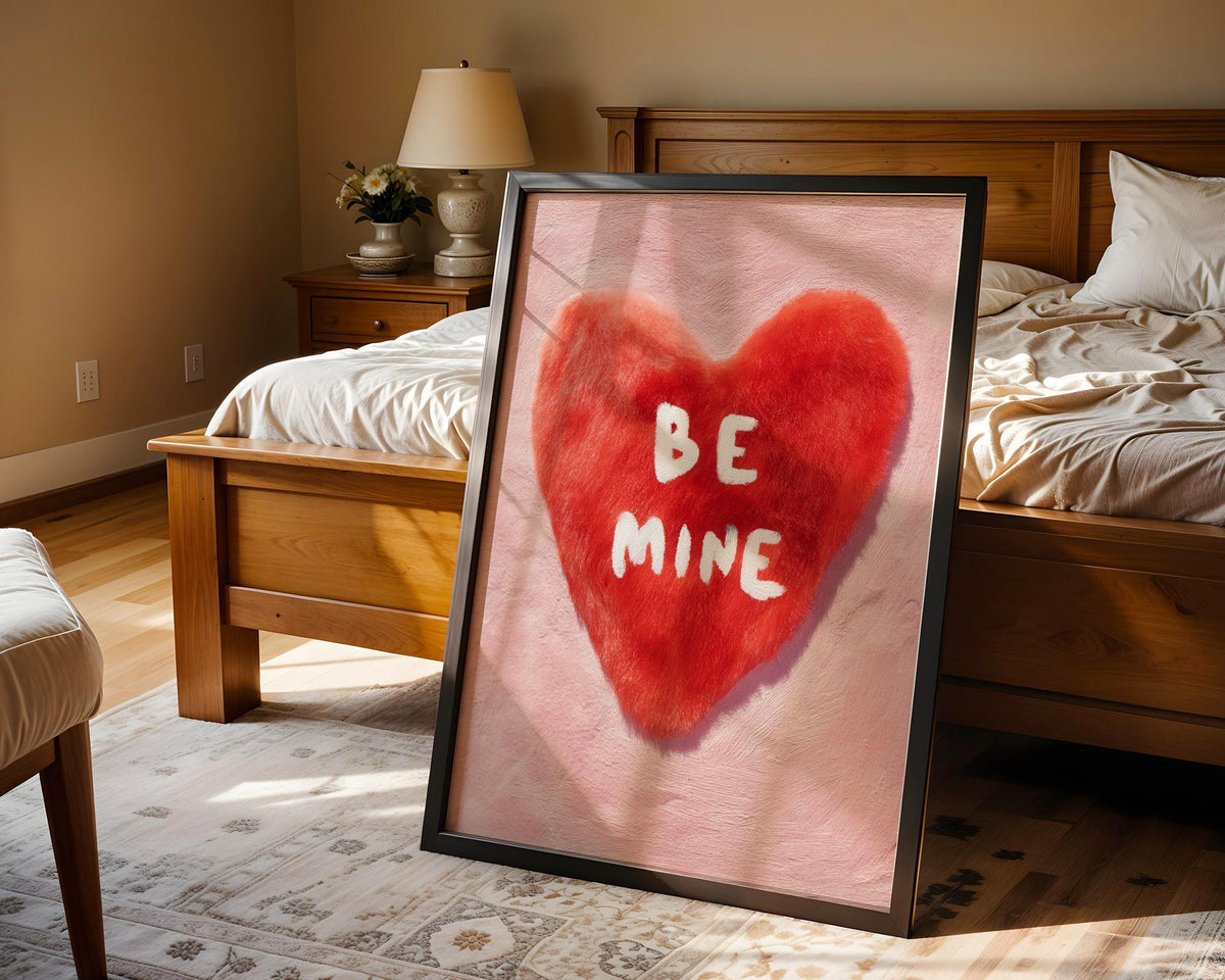 Be Mine Furry Heart Art Print - Romantic Pink Wall Art