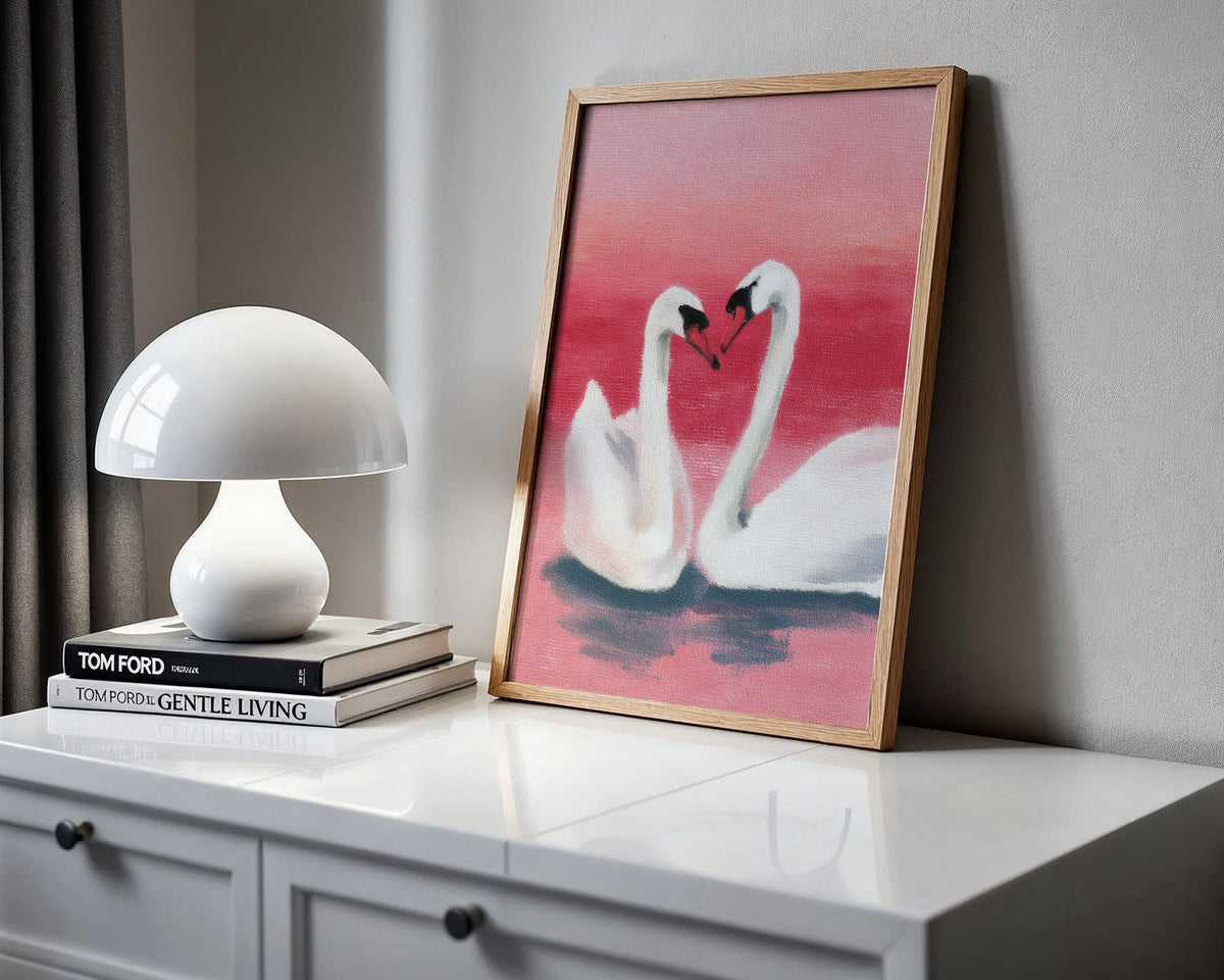 Swans in Love Art Print - Romantic Swan Couple Wall Art