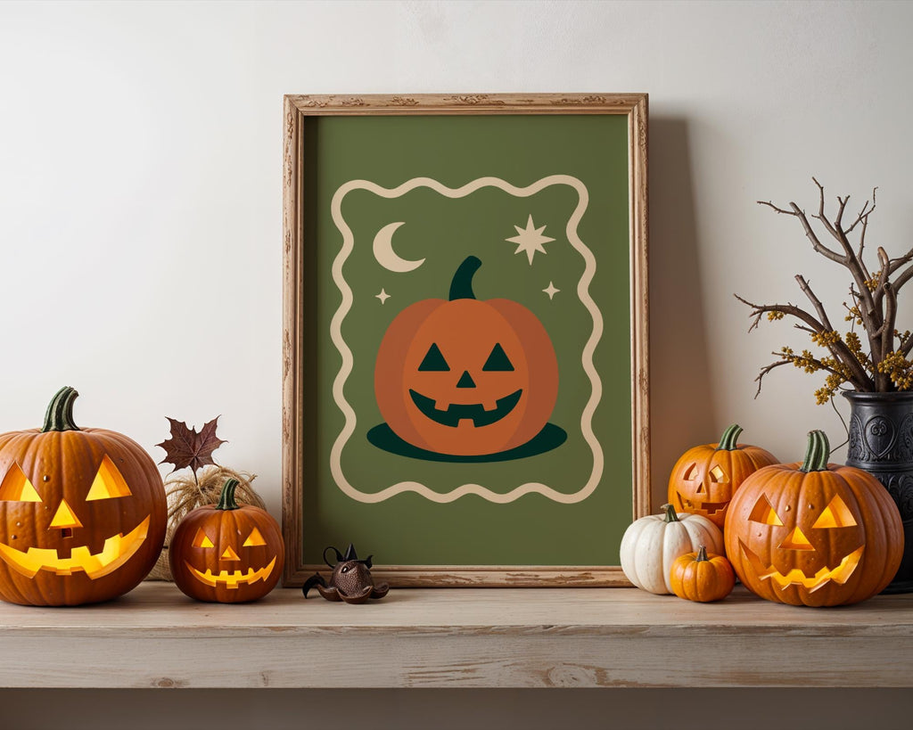 Halloween Pumpkin Print - Retro Jack O'Lantern Wall Art