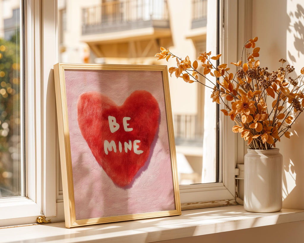 Be Mine Furry Heart Art Print - Romantic Pink Wall Art
