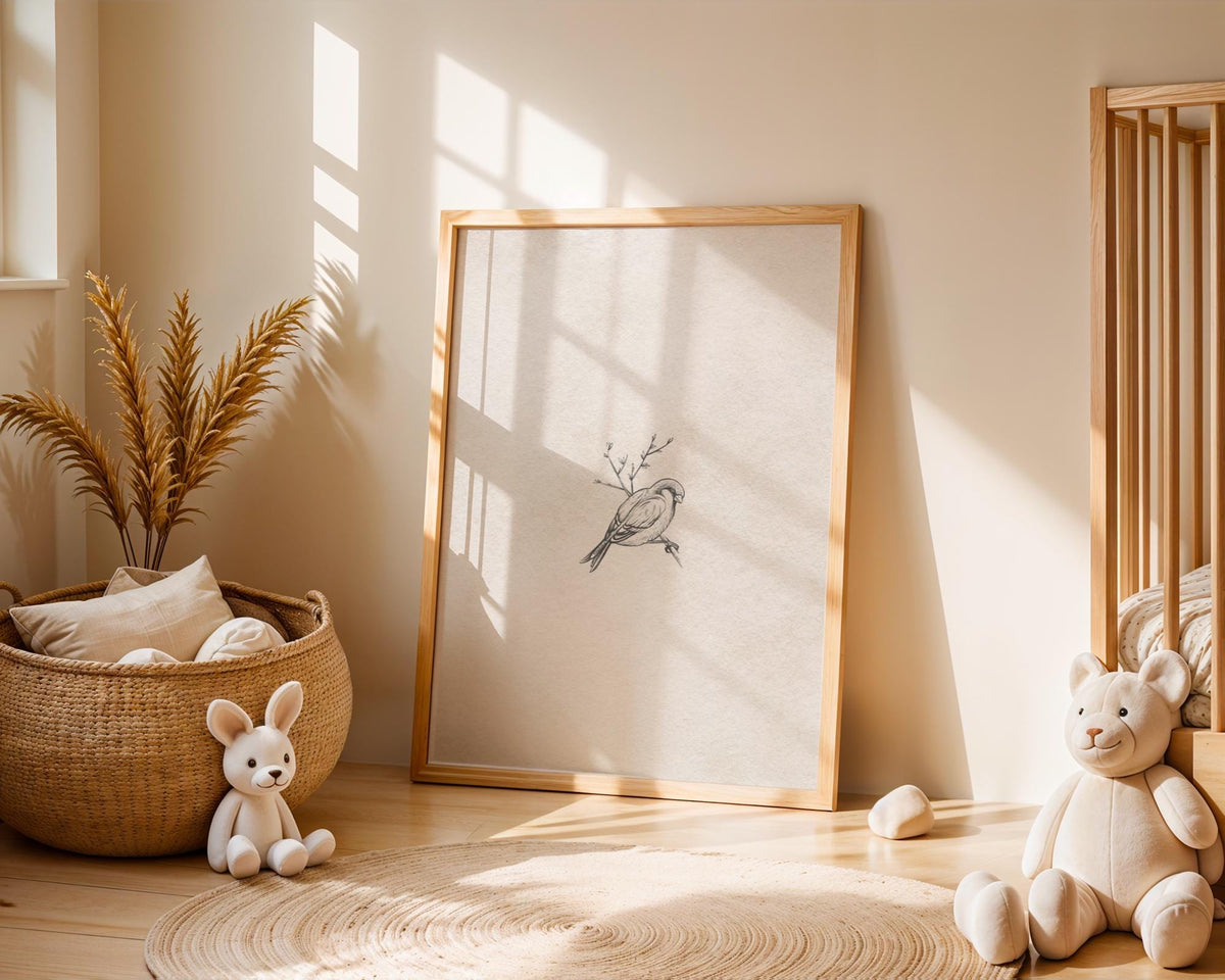 Minimalist Bird Sketch Art Print - Vintage Songbird Wall Art