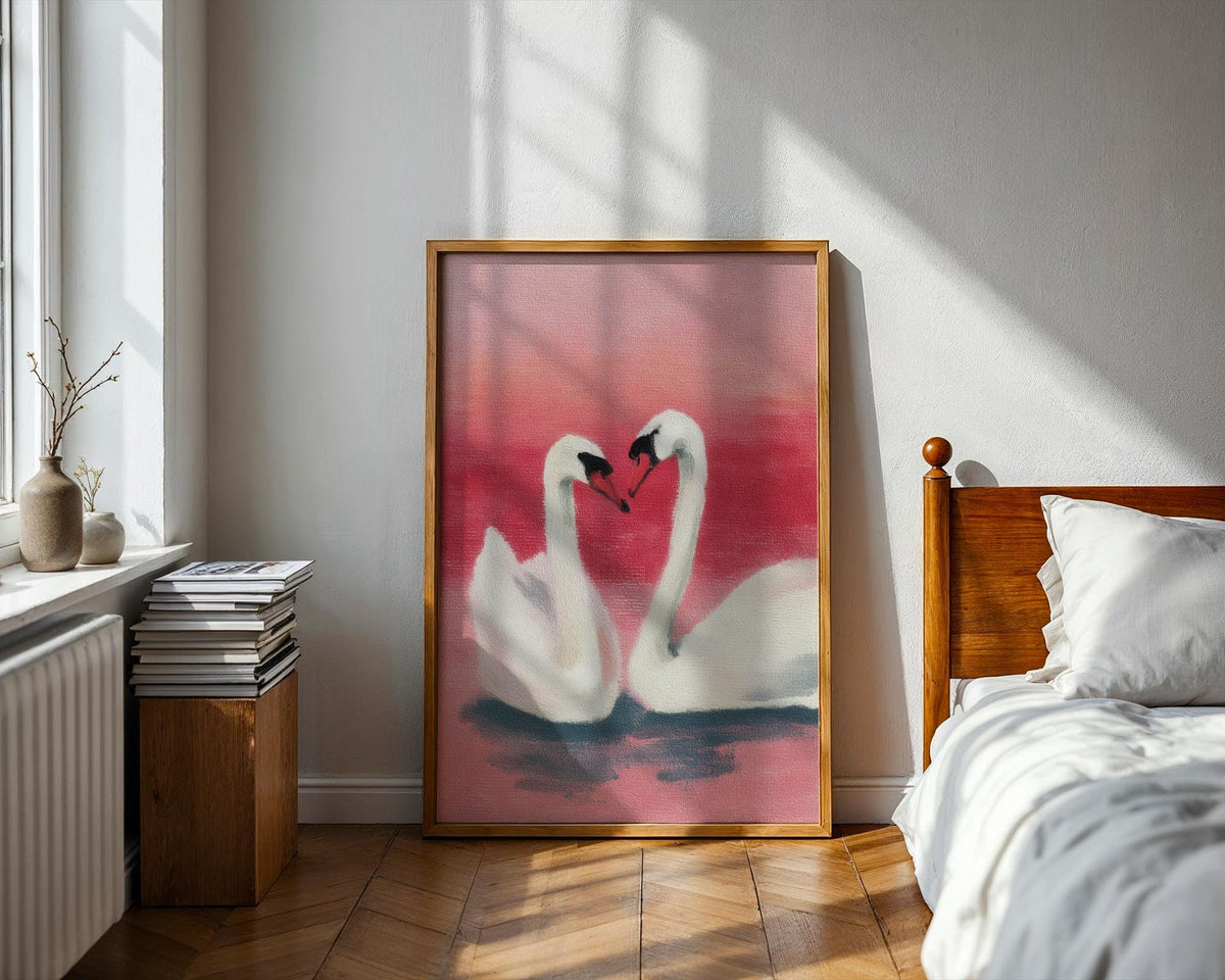 Swans in Love Art Print - Romantic Swan Couple Wall Art