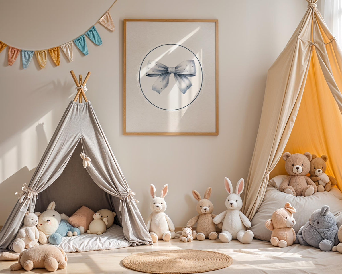 Cute Bow Nursery Print - Vintage Watercolour Bow Wall Art