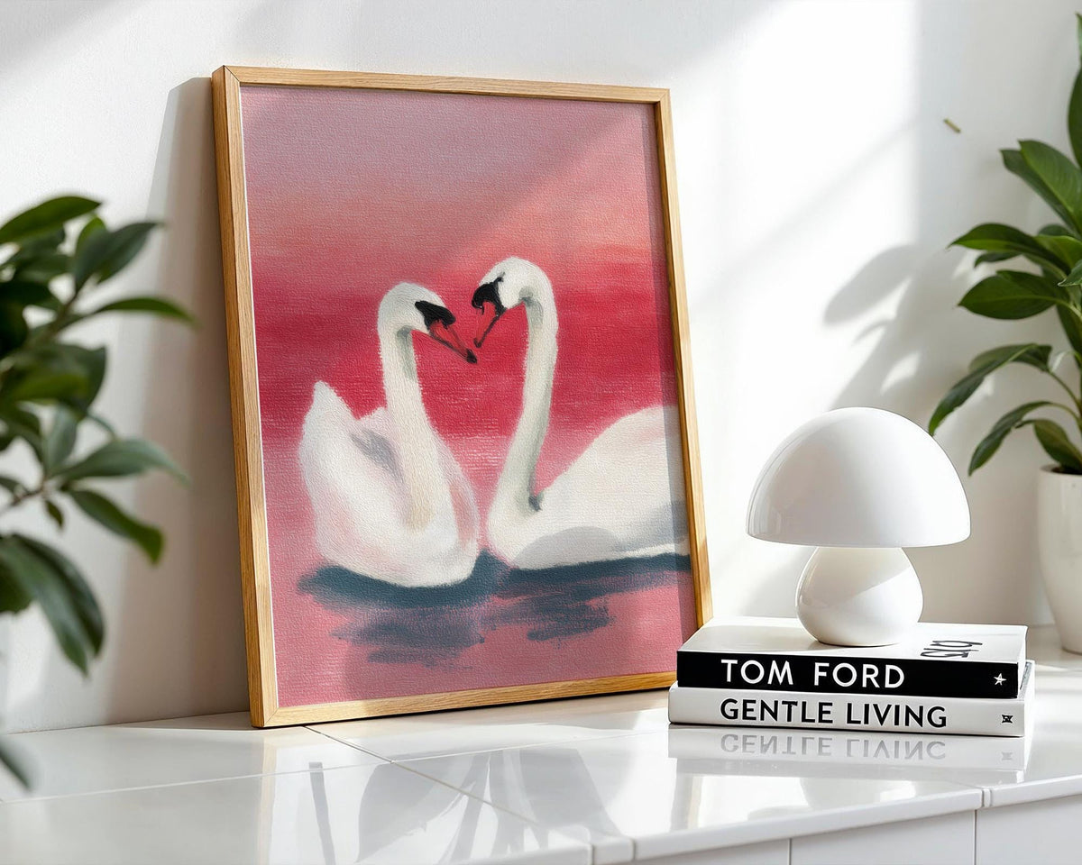 Swans in Love Art Print - Romantic Swan Couple Wall Art