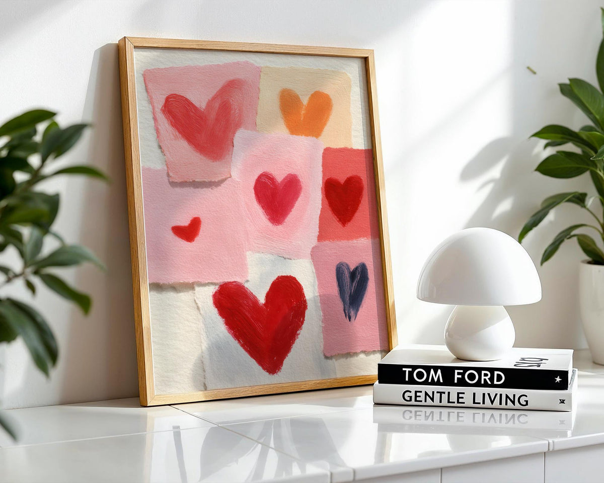 Scrapbook Hearts Art Print - Romantic Collage Wall Art